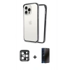 MARSİLYAN™- iPhone 15 Pro Max Kılıf Pusula Asil Koleksiyonu - Siyah 3D Antistatik Hayalet Cam Ekran Koruyucu + PVD Metal Kamera Lens - LT