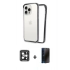MARSİLYAN™- iPhone 15 Pro Max Kılıf Pusula Asil Koleksiyonu - Siyah 3D Antistatik Hayalet Cam Ekran Koruyucu + PVD Metal Kamera Lens - SH