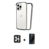 MARSİLYAN™- iPhone 15 Pro Max Kılıf Pusula Asil Koleksiyonu - Siyah 3D Antistatik Hayalet Cam Ekran Koruyucu + PVD Metal Kamera Lens - SH