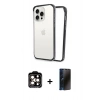 MARSİLYAN™- iPhone 15 Pro Max Kılıf Pusula Asil Koleksiyonu - Siyah 3D Antistatik Hayalet Cam Ekran Koruyucu + PVD Metal Kamera Lens - TU