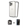 MARSİLYAN™- iPhone 15 Pro Max Kılıf Pusula Asil Koleksiyonu - Siyah 3D Antistatik Hayalet Cam Ekran Koruyucu + PVD Metal Kamera Lens - TU