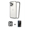 MARSİLYAN™- iPhone 15 Pro Max Kılıf Pusula Asil Koleksiyonu - Siyah 3D Antistatik Hayalet Cam Ekran Koruyucu + PVD Metal Kamera Lens - LT