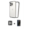 MARSİLYAN™- iPhone 15 Pro Max Kılıf Pusula Asil Koleksiyonu - Siyah 3D Antistatik Hayalet Cam Ekran Koruyucu + PVD Metal Kamera Lens - GI