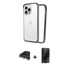 MARSİLYAN™- iPhone 15 Pro Max Kılıf Pusula Asil Koleksiyonu - Siyah 3D Antistatik Hayalet Cam Ekran Koruyucu + Raze Metal Kamera Lens - GS