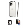 MARSİLYAN™- iPhone 15 Pro Max Kılıf Pusula Asil Koleksiyonu - Siyah 3D Antistatik Mat Seramik Nano Ekran Koruyucu + Turuncu PVD Metal Kamera Lens