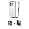MARSİLYAN™- iPhone 15 Pro Max Kılıf Pusula Asil Koleksiyonu - Siyah 3D Antistatik Mat Seramik Nano Ekran Koruyucu + PVD Metal Kamera Lens - LT