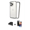 MARSİLYAN™- iPhone 15 Pro Max Kılıf Pusula Asil Koleksiyonu - Siyah 3D Antistatik Mat Seramik Nano Ekran Koruyucu + Gümüş Raze Metal Kamera Lens