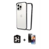 MARSİLYAN™- iPhone 15 Pro Max Kılıf Pusula Asil Koleksiyonu - Siyah 3D Antistatik Mat Seramik Nano Ekran Koruyucu + Turuncu PVD Metal Kamera Lens