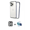MARSİLYAN™- iPhone 15 Pro Max Kılıf Pusula Asil Koleksiyonu - Siyah 3D Antistatik Seramik Nano Ekran Koruyucu + Lacivert PVD Metal Kamera Lens