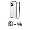 MARSİLYAN™- iPhone 15 Pro Max Kılıf Pusula Asil Koleksiyonu - Siyah 3D Antistatik Seramik Nano Ekran Koruyucu + Lacivert PVD Metal Kamera Lens