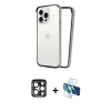 MARSİLYAN™- iPhone 15 Pro Max Kılıf Pusula Asil Koleksiyonu - Siyah 3D Antistatik Seramik Nano Ekran Koruyucu + Lacivert PVD Metal Kamera Lens