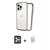 MARSİLYAN™- iPhone 15 Pro Max Kılıf Pusula Asil Koleksiyonu - Siyah Bilvis 0.18mm Plus Cam Ekran Koruyucu + PVD Metal Kamera Lens - SH