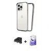 MARSİLYAN™- iPhone 15 Pro Max Kılıf Pusula Asil Koleksiyonu - Siyah Bilvis 5in1 5D Magic Hayalet Cam Ekran Koruyucu + Raze Metal Kamera Lens - GS