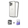 MARSİLYAN™- iPhone 15 Pro Max Kılıf Pusula Asil Koleksiyonu - Siyah Bilvis 5in1 5D Magic Hayalet Cam Ekran Koruyucu + PVD Metal Kamera Lens - LT