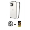 MARSİLYAN™- iPhone 15 Pro Max Kılıf Pusula Asil Koleksiyonu - Siyah Buffer Cam Ekran Koruyucu + PVD Metal Kamera Lens - LT