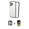 MARSİLYAN™- iPhone 15 Pro Max Kılıf Pusula Asil Koleksiyonu - Siyah Buffer Cam Ekran Koruyucu + PVD Metal Kamera Lens - GS