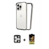 MARSİLYAN™- iPhone 15 Pro Max Kılıf Pusula Asil Koleksiyonu - Siyah Buffer Cam Ekran Koruyucu + PVD Metal Kamera Lens - GS