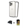 MARSİLYAN™- iPhone 15 Pro Max Kılıf Pusula Asil Koleksiyonu - Siyah Buffer Cam Ekran Koruyucu + Raze Metal Kamera Lens - LT