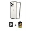 MARSİLYAN™- iPhone 15 Pro Max Kılıf Pusula Asil Koleksiyonu - Siyah Buffer Cam Ekran Koruyucu + Siyah PVD Metal Kamera Lens