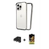 MARSİLYAN™- iPhone 15 Pro Max Kılıf Pusula Asil Koleksiyonu - Siyah Buffer Cam Ekran Koruyucu + Titanyum Gri Raze Metal Kamera Lens