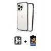 MARSİLYAN™- iPhone 15 Pro Max Kılıf Pusula Asil Koleksiyonu - Siyah Buffer Hayalet Cam Ekran Koruyucu + PVD Metal Kamera Lens - GS