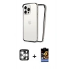 MARSİLYAN™- iPhone 15 Pro Max Kılıf Pusula Asil Koleksiyonu - Siyah Buffer Hayalet Cam Ekran Koruyucu + PVD Metal Kamera Lens - GS