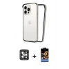 MARSİLYAN™- iPhone 15 Pro Max Kılıf Pusula Asil Koleksiyonu - Siyah Buffer Hayalet Cam Ekran Koruyucu + PVD Metal Kamera Lens - GI