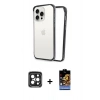 MARSİLYAN™- iPhone 15 Pro Max Kılıf Pusula Asil Koleksiyonu - Siyah Buffer Hayalet Cam Ekran Koruyucu + PVD Metal Kamera Lens - SH
