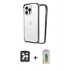 MARSİLYAN™- iPhone 15 Pro Max Kılıf Pusula Asil Koleksiyonu - Siyah Polymer Nano Ekran Koruyucu + Gri PVD Metal Kamera Lens