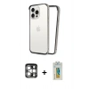 MARSİLYAN™- iPhone 15 Pro Max Kılıf Pusula Asil Koleksiyonu - Siyah Polymer Nano Ekran Koruyucu + Gümüş PVD Metal Kamera Lens