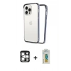 MARSİLYAN™- iPhone 15 Pro Max Kılıf Pusula Asil Koleksiyonu - Siyah Polymer Nano Ekran Koruyucu + Gümüş PVD Metal Kamera Lens