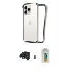 MARSİLYAN™- iPhone 15 Pro Max Kılıf Pusula Asil Koleksiyonu - Siyah Polymer Nano Ekran Koruyucu + Lacivert Raze Metal Kamera Lens