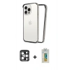 MARSİLYAN™- iPhone 15 Pro Max Kılıf Pusula Asil Koleksiyonu - Siyah Polymer Nano Ekran Koruyucu + Lacivert PVD Metal Kamera Lens