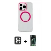MARSİLYAN™- iPhone 15 Pro Max Kılıf Pusula Form - Şeffaf 360 Full Body Arka Koruyucu + PVD Metal Kamera Lens - GI