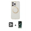MARSİLYAN™- iPhone 15 Pro Max Kılıf Pusula Form - Şeffaf 360 Full Body Arka Koruyucu + PVD Metal Kamera Lens - GI