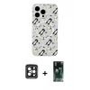 MARSİLYAN™- iPhone 15 Pro Max Kılıf Pusula Form - Şeffaf 360 Full Body Arka Koruyucu + PVD Metal Kamera Lens - SH