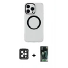 MARSİLYAN™- iPhone 15 Pro Max Kılıf Pusula Form - Şeffaf 360 Full Body Arka Koruyucu + PVD Metal Kamera Lens - SH