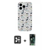 MARSİLYAN™- iPhone 15 Pro Max Kılıf Pusula Form - Şeffaf 360 Full Body Arka Koruyucu + PVD Metal Kamera Lens - SH
