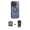 MARSİLYAN™- iPhone 15 Pro Max Kılıf Pusula Form - Şeffaf 360 Full Body Arka Koruyucu + PVD Metal Kamera Lens - SH