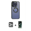 MARSİLYAN™- iPhone 15 Pro Max Kılıf Pusula Form - Şeffaf 360 Full Body Arka Koruyucu + PVD Metal Kamera Lens - LT