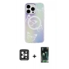MARSİLYAN™- iPhone 15 Pro Max Kılıf Pusula Form - Şeffaf 360 Full Body Arka Koruyucu + PVD Metal Kamera Lens - SH