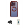 MARSİLYAN™- iPhone 15 Pro Max Kılıf Pusula Form - Şeffaf Pasifik Cam Ekran Koruyucu + Raze Metal Kamera Lens - GS