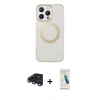 MARSİLYAN™- iPhone 15 Pro Max Kılıf Pusula Form - Şeffaf Pasifik Cam Ekran Koruyucu + Raze Metal Kamera Lens - LT
