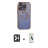 MARSİLYAN™- iPhone 15 Pro Max Kılıf Pusula Form - Şeffaf Pasifik Cam Ekran Koruyucu + PVD Metal Kamera Lens - GI