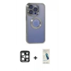 MARSİLYAN™- iPhone 15 Pro Max Kılıf Pusula Form - Şeffaf Pasifik Cam Ekran Koruyucu + PVD Metal Kamera Lens - LT