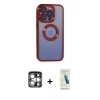 MARSİLYAN™- iPhone 15 Pro Max Kılıf Pusula Form - Şeffaf Pasifik Cam Ekran Koruyucu + PVD Metal Kamera Lens - GS
