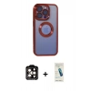 MARSİLYAN™- iPhone 15 Pro Max Kılıf Pusula Form - Şeffaf Pasifik Cam Ekran Koruyucu + PVD Metal Kamera Lens - TU