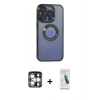 MARSİLYAN™- iPhone 15 Pro Max Kılıf Pusula Form - Şeffaf Pasifik Cam Ekran Koruyucu + PVD Metal Kamera Lens - GS