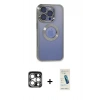 MARSİLYAN™- iPhone 15 Pro Max Kılıf Pusula Form - Şeffaf Pasifik Cam Ekran Koruyucu + PVD Metal Kamera Lens - GS