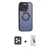 MARSİLYAN™- iPhone 15 Pro Max Kılıf Pusula Form - Şeffaf Pasifik Cam Ekran Koruyucu + PVD Metal Kamera Lens - SH
